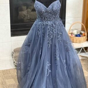 Elegant Blue Lace Prom Dress